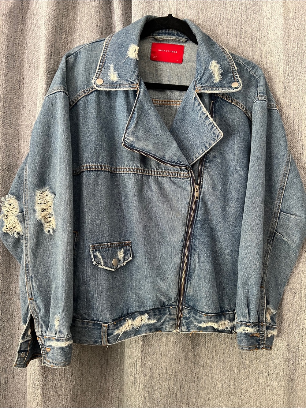 Signature8 Distressed Denim Moto Jacket